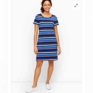 T by Talbots Ruched Drawstring Back Striped Knee Length T-Shirt Dress 1X Plus